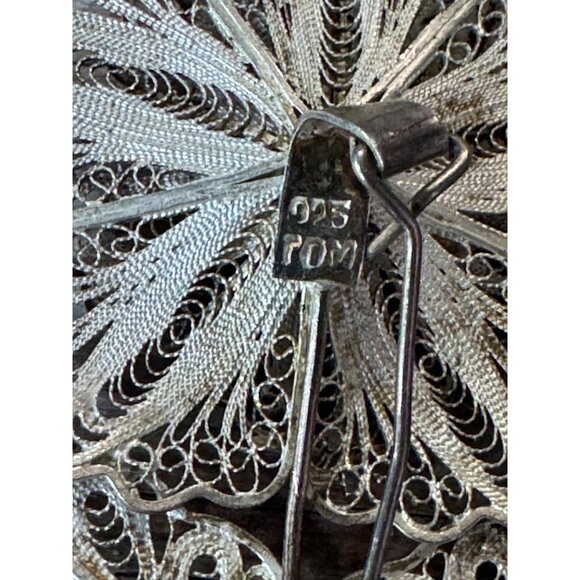 Vintage 925 Silver Filigree Flower Brooch Pin - Picture 5 of 6